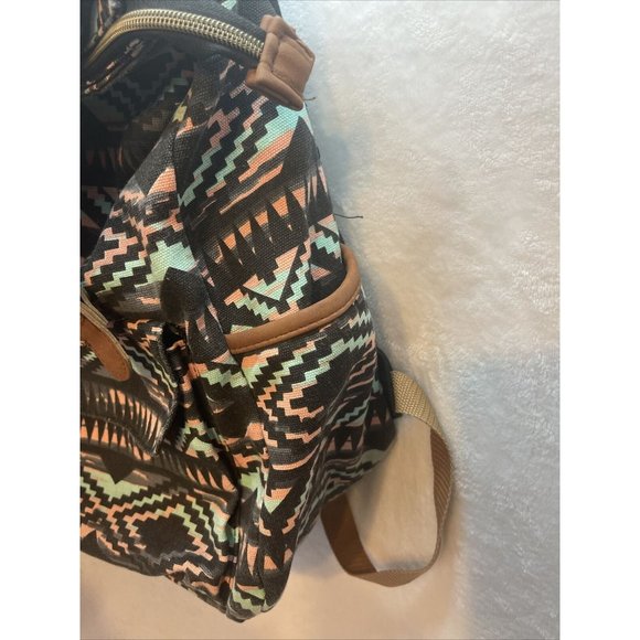 Backpack Bag Aztec Print Zipper Snaps Hook & Loop Adjustable - Picture 3 of 12